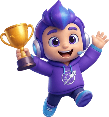 Gyan, the EduExplorer mascot, celebrating with a trophy